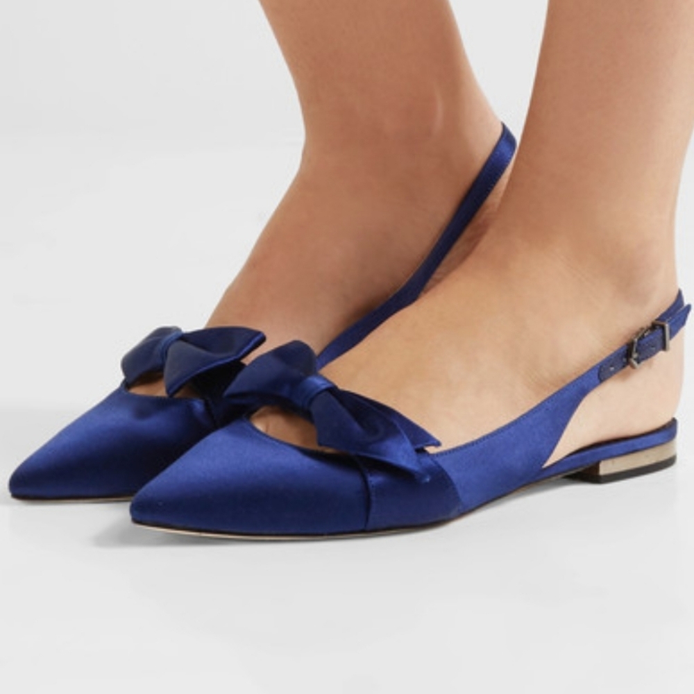Sam Edelman Blue Satin Rizza Slingback Bow Flats